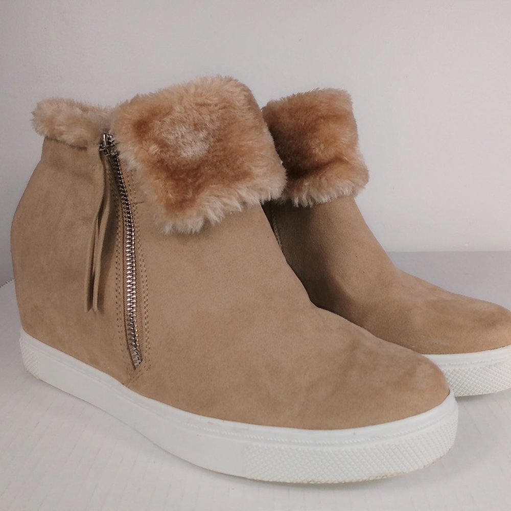 Brash Faux Fur Tan Wedge Boot Size:11